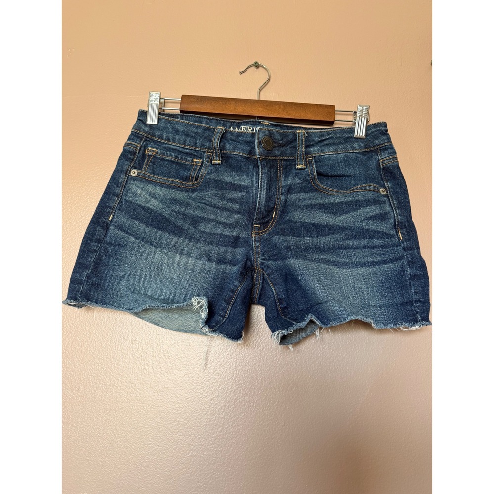 American Eagle Size 6 Dark Wash Denim Cutoff Shorts Raw Hem Stretch Cotton Blend